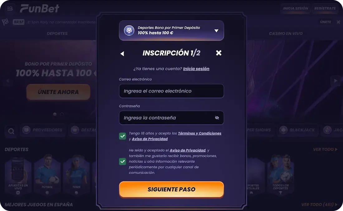 registro en el casino funbet